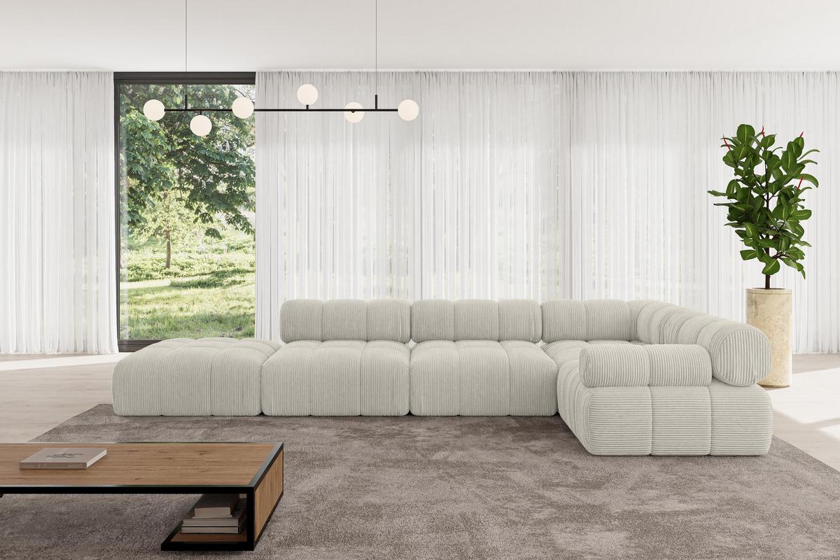 ECKSOFA modulares Sofa Felto-L2 - 380x190x70 cm Creme Cord - Hellgrau/Creme, Holzwerkstoff/Textil (380/190cm) - ALTDECOR