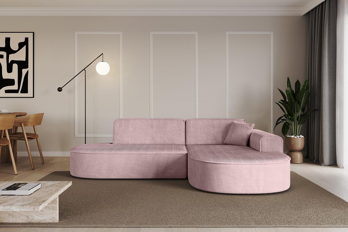 ECKSOFA Ottomane Rechts MARI-L1 - 243x171x79 cm Rosa Cord - Schwarz/Rosa, Holzwerkstoff/Kunststoff (234/163cm) - ALTDECOR
