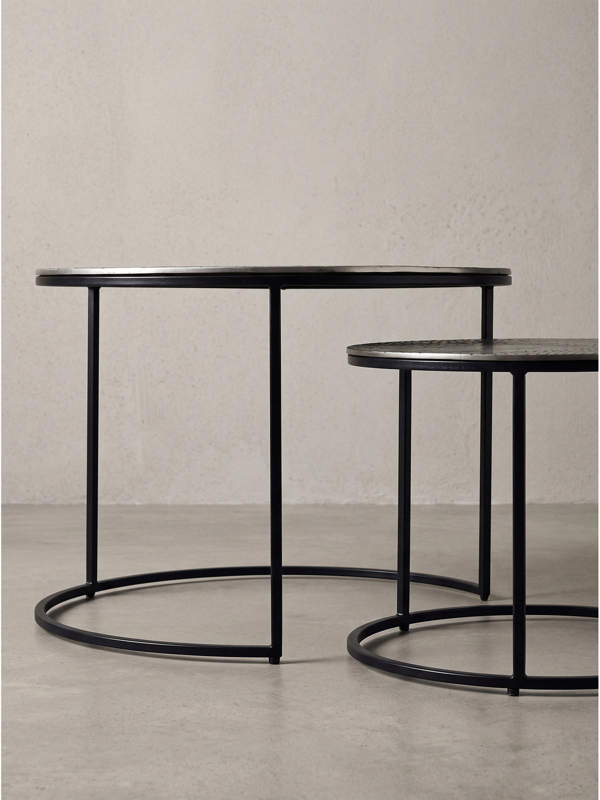 COUCHTISCHE 2er-Set VIENNE, Aluminium, handgefertigt, Silber, Ø 60 x 45 cm - Silberfarben/Schwarz, Metall (60/60/45cm) - KADIMA DESIGN