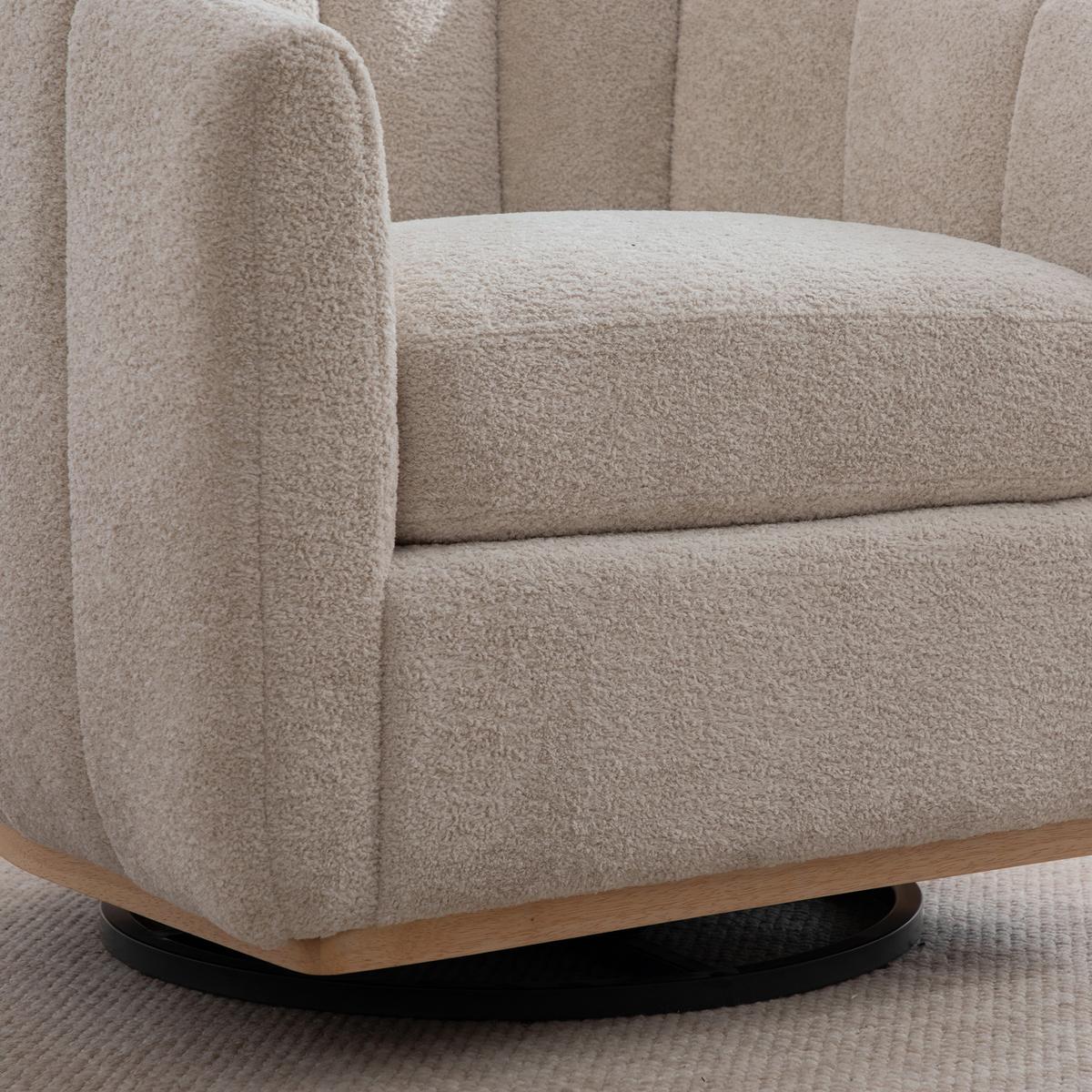 DREHSESSEL Beige Chenille Kürbis-Design 360° mit Metallfuß - Beige, Textil (81/75.5/73cm) - Urban Meuble
