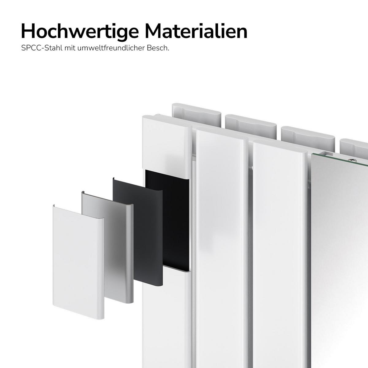 HEIZKÖRPER Flachheizkörper mit Spiegel Weiß 180/62/4,9 cm - Weiß, Metall (62/180/6.6cm) - EMKE