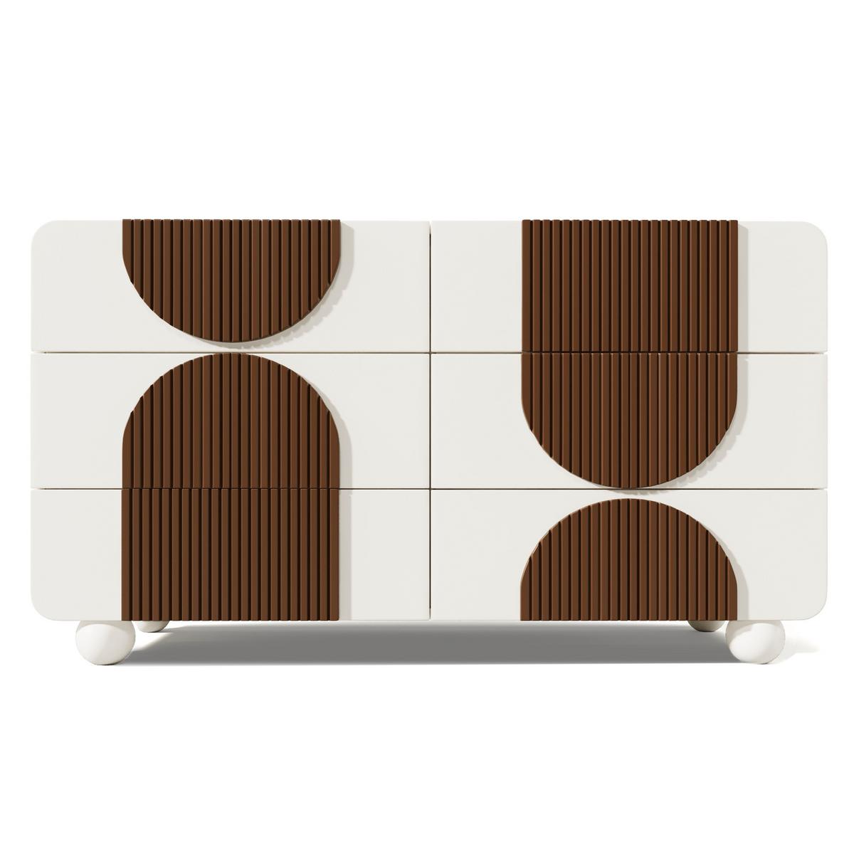 SIDEBOARD Weiß Holzleisten mit 6 Schubladen Geschwungenes Design 121×71 cm - Weiß, Holzwerkstoff (121/71/41cm) - Urban Meuble