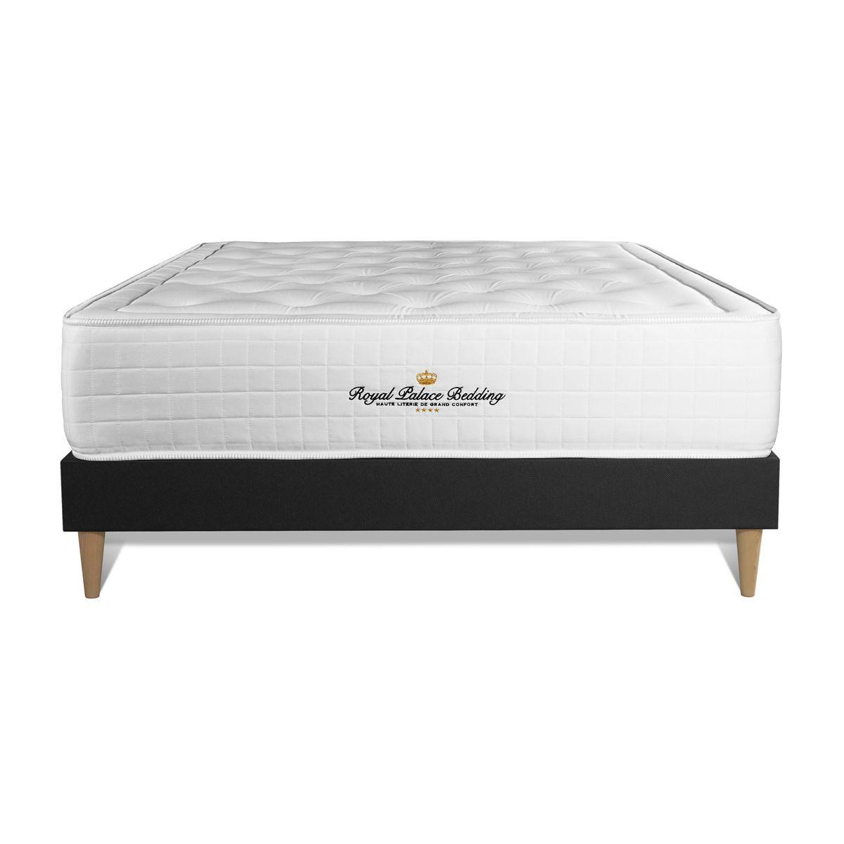 BETT Buckingham Memory-Schaum 140 x 190 cm h1 - Kit Bettgestell Schwarz - Beige/Schwarz, Karton/Holz (140/190cm) - ROYAL PALACE BEDDING