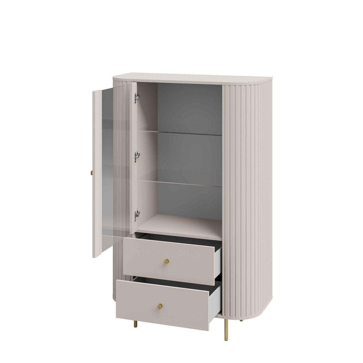 VITRINE BOLLA 155 / 97,4 cm in Beige - Beige, Holzwerkstoff (97.4/155/42.3cm) - MASSENO