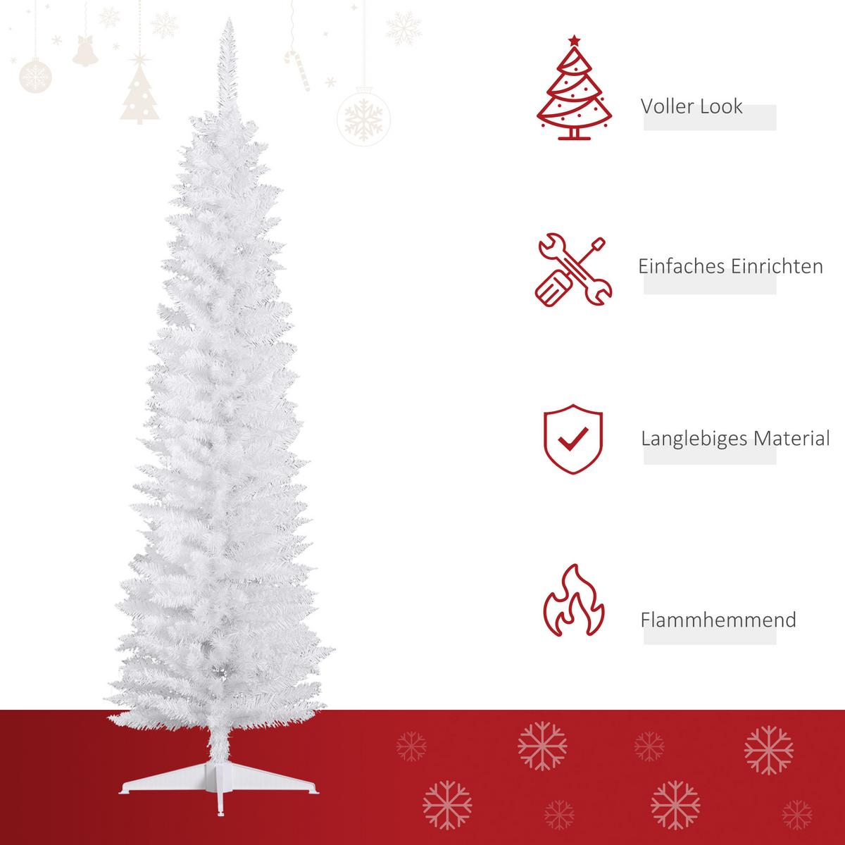 WEIHNACHTSBAUM 390 Spitzen Tannenbaum mit Kunststoffständer Weiß - Weiß, Kunststoff (180cm) - HOMCOM