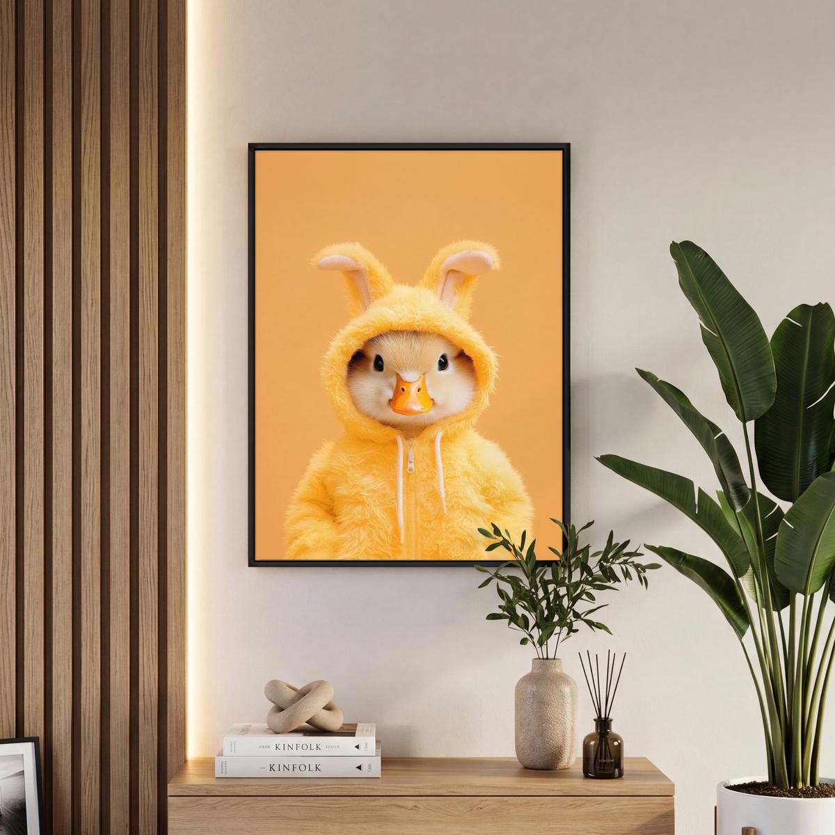 LEINWAND Bilder mit Rahmen - Osterhase - Kostüm - Ente - 50x70 - Gelb, Textil (50/70cm) - MuchoWow
