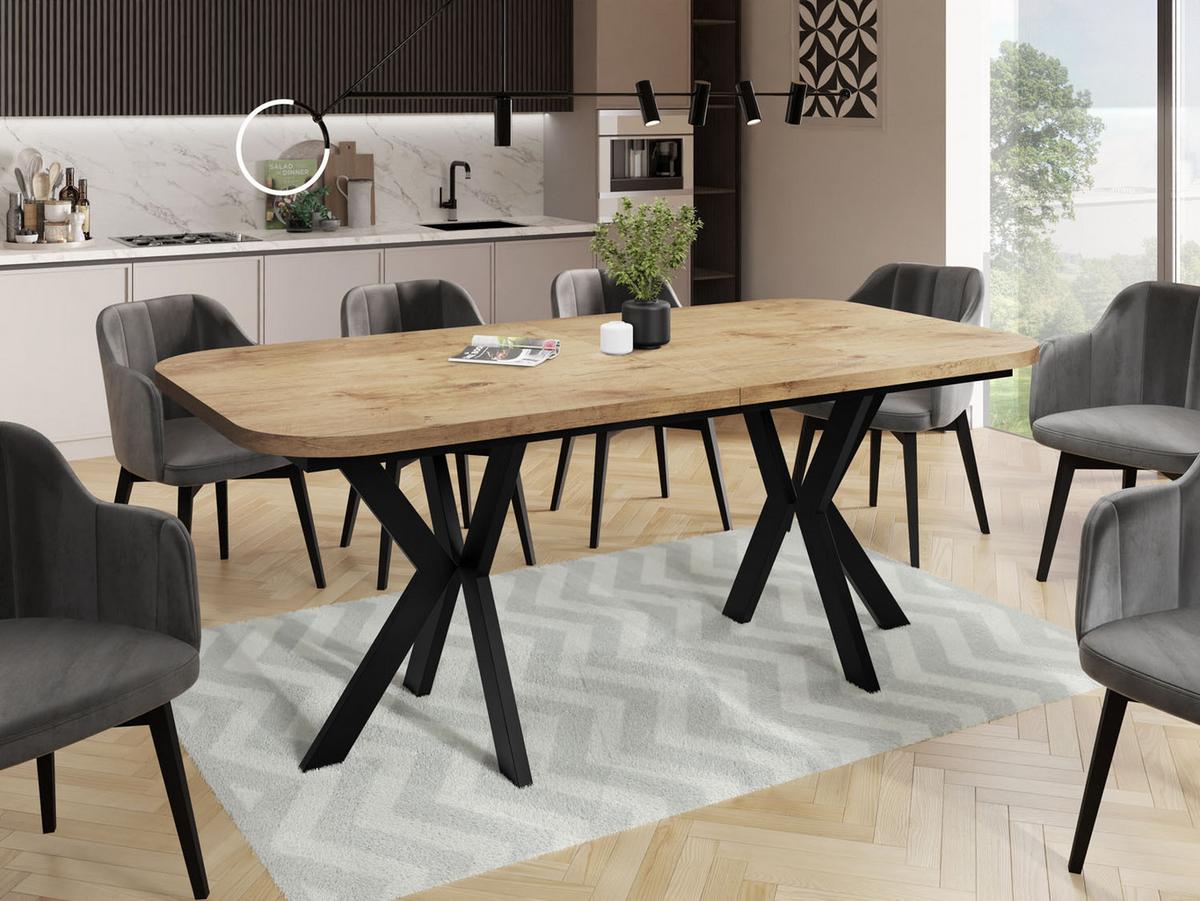 ESSTISCH Olivia ausziehbar rechteckig, Lancelot Eiche 200-280/100/76 - Eichefarben/Schwarz, Holzwerkstoff/Metall (100/280/76cm) - WFL GROUP