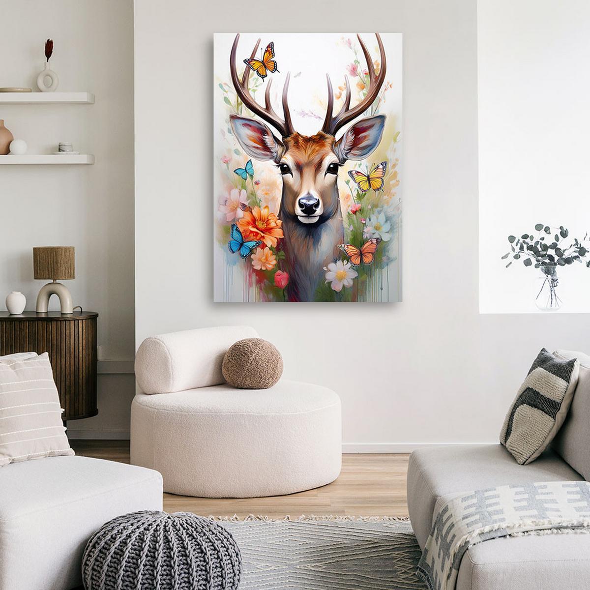 WANDBILD hirsch blumen tiere natur - Braun, Textil (40/60cm) - Feeby