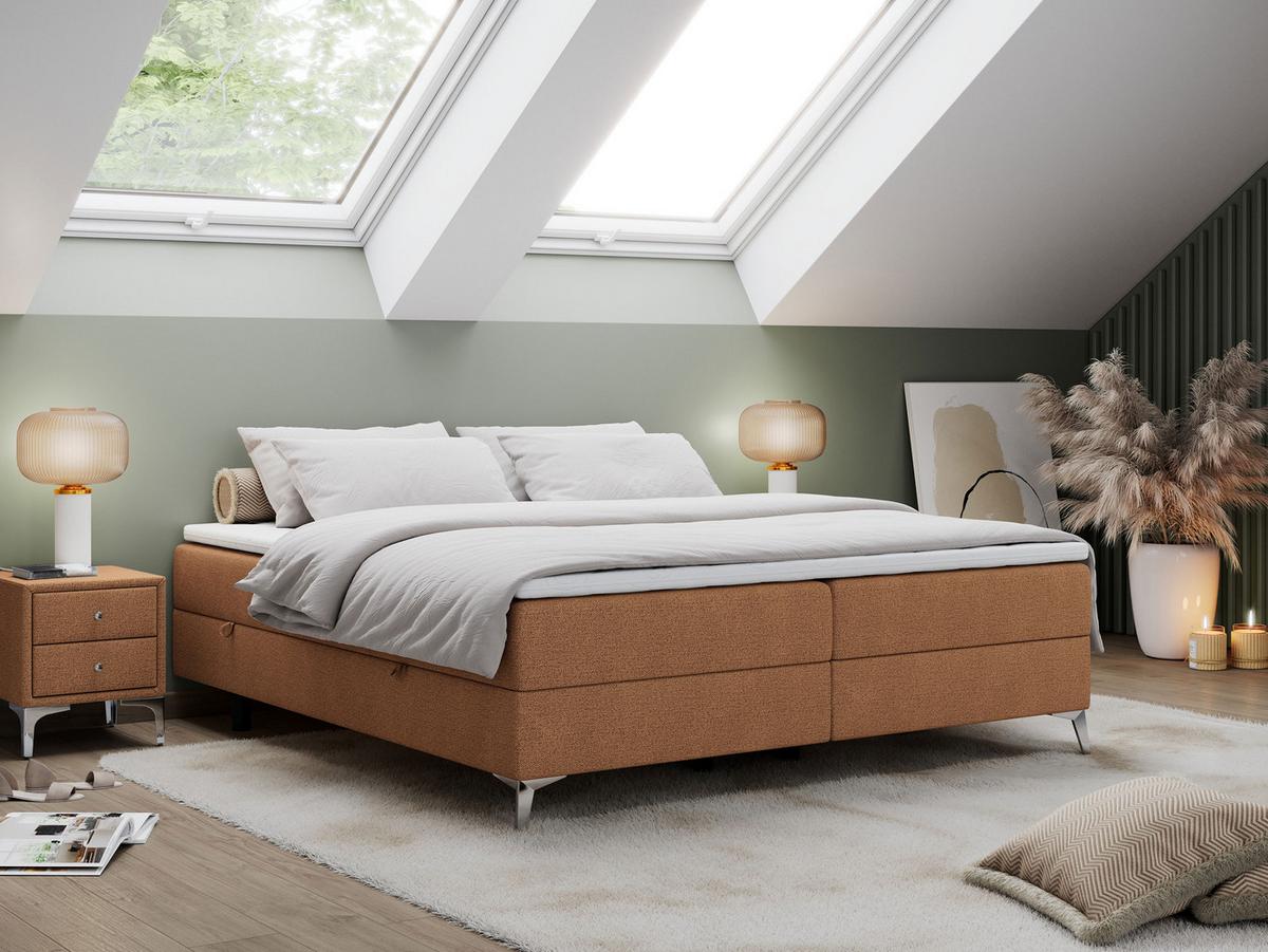BOXBETT LESS 200/200 Orange Struktur - H3 - Orange, Holz/Textil (200/200cm) - MKS
