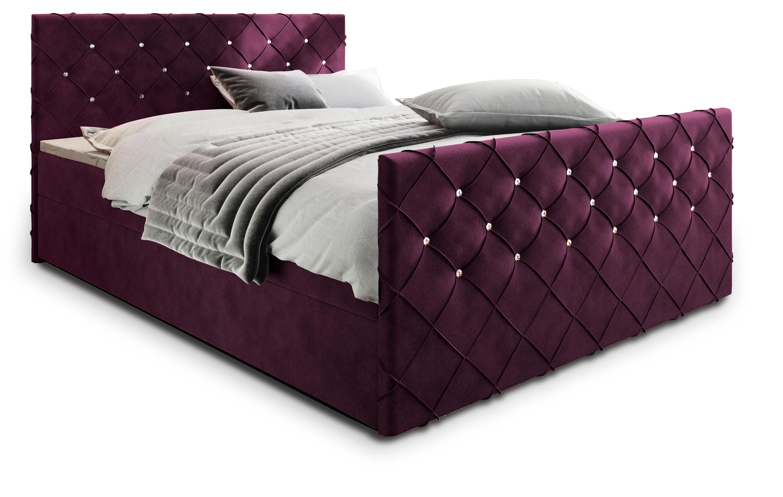 BOXBETT MANDI 140x200 cm mit Matratze und Topper - Violett - Violett, Holz (140/200cm) - MASSENO