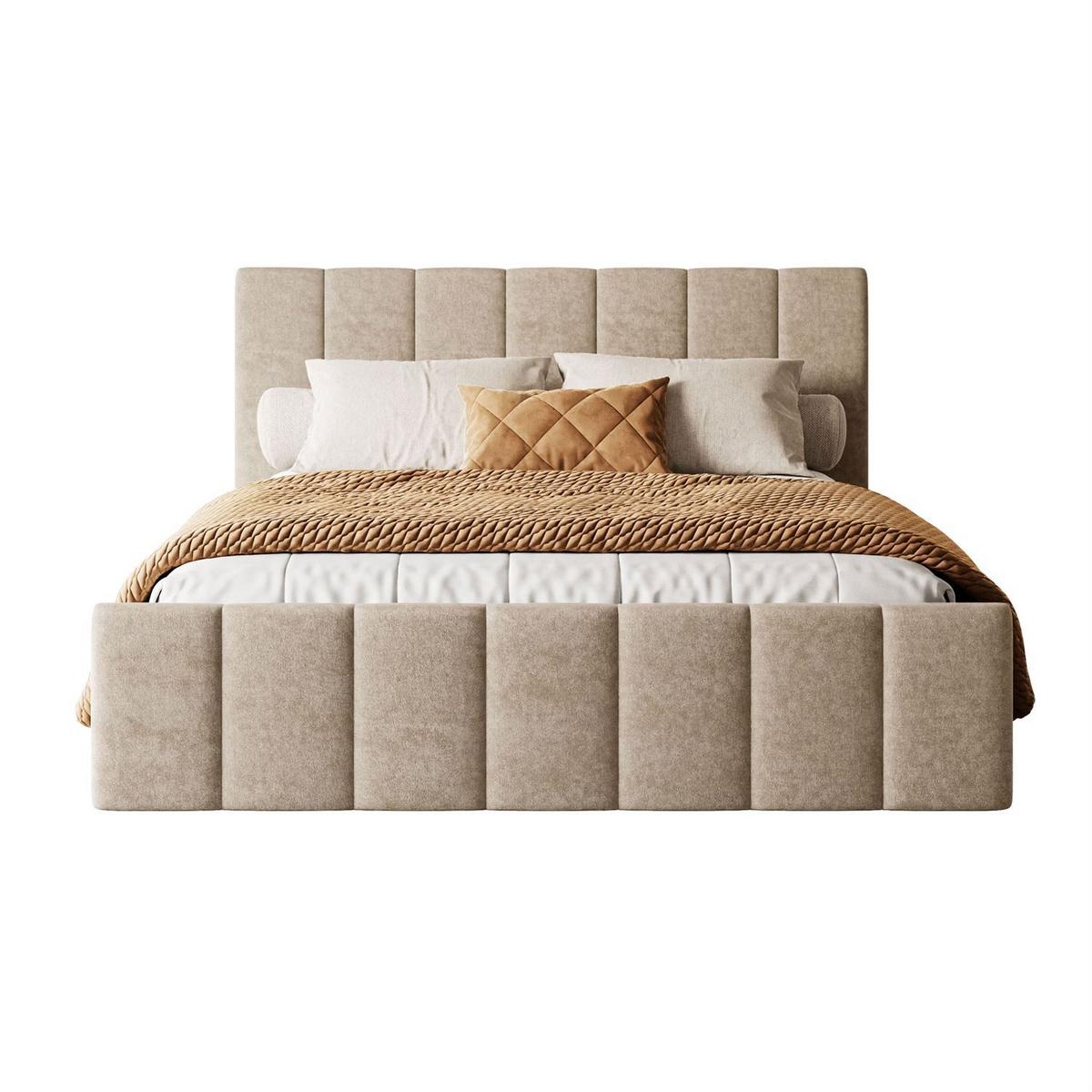 POLSTERBETT ELISE 90x200 cm Boston Trufa, Kopfteil 95 cm, 17 Holzlatten - Beige, Textil (90/200cm) - Lookway
