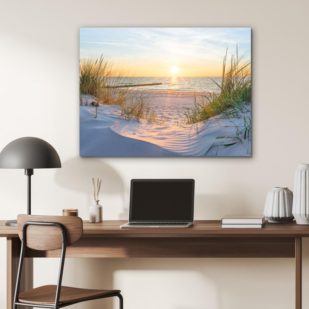 METALLBILD Strand - Sonne - Düne - Gras - Sand - Horizont 80x60 cm - Hellblau, Metall (80/60cm) - MuchoWow