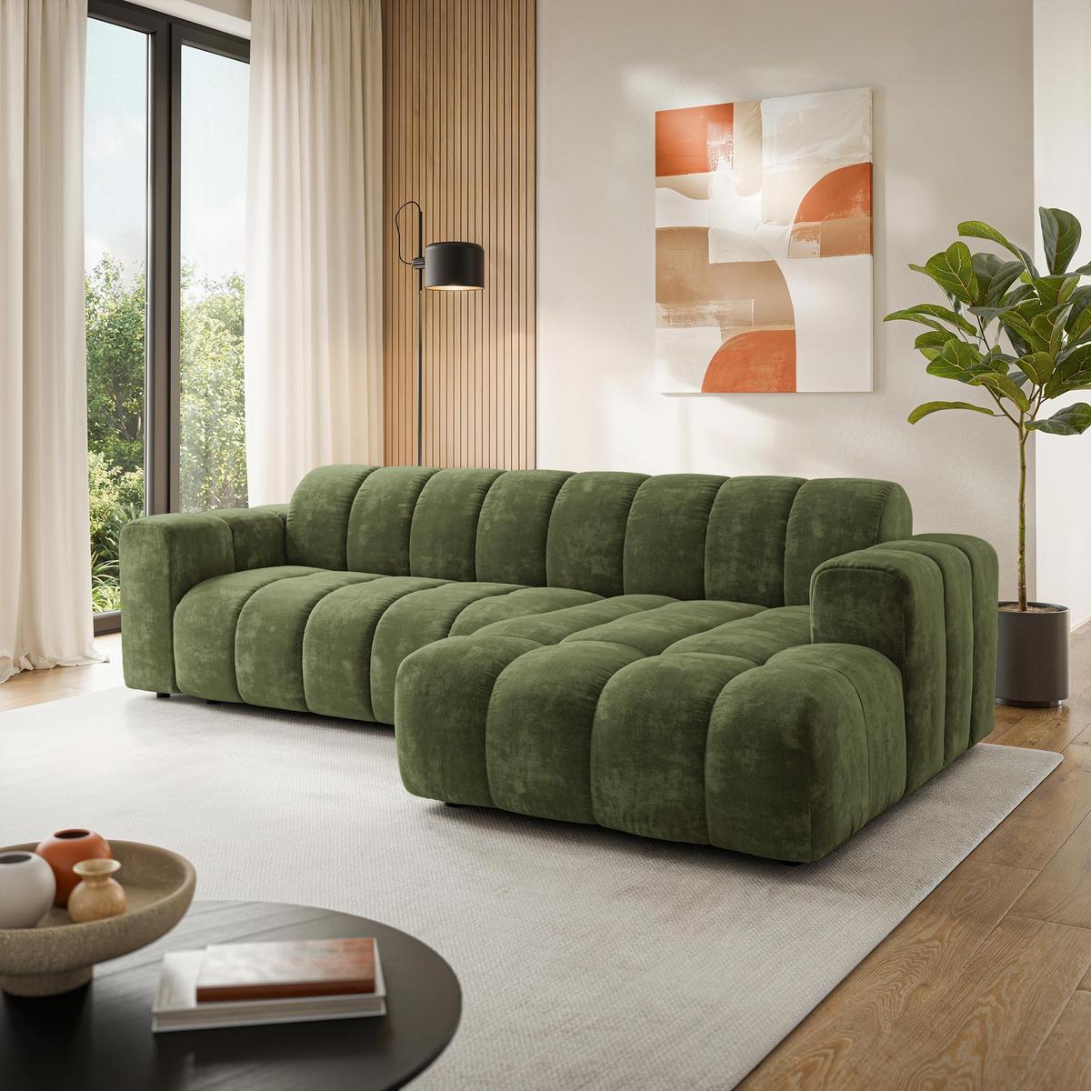 ECKSOFA SETIA LM R-S Grün Chenille - Grün, Holzwerkstoff (304/165cm) - MASSENO