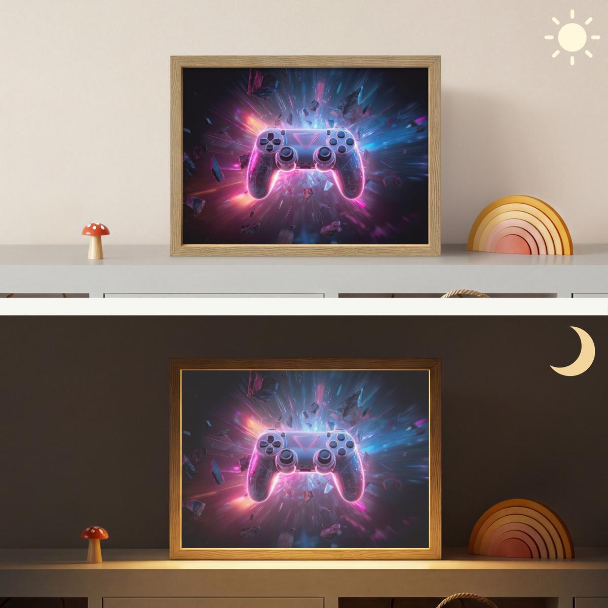 WANDLEUCHTE MIT AKKU Controller - Neon - Explosion - Abstrakt 40x30 cm - Violett, Holzwerkstoff (40/30/8cm) - OnlyWow