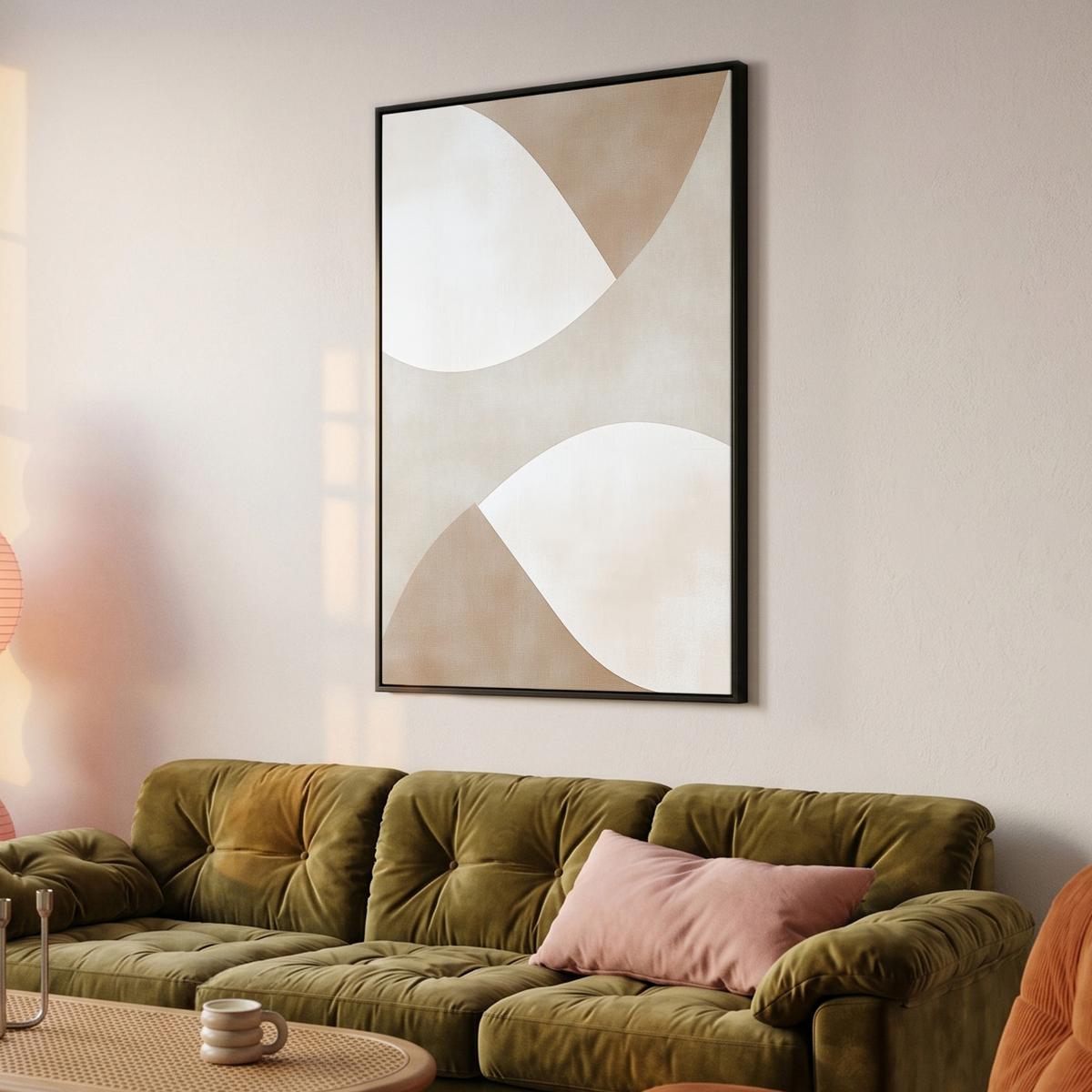 LEINWAND Bilder mit Rahmen - Braun - Japandi - Abstrakt - 100x150 - Sandfarben, Textil (100/150cm) - MuchoWow