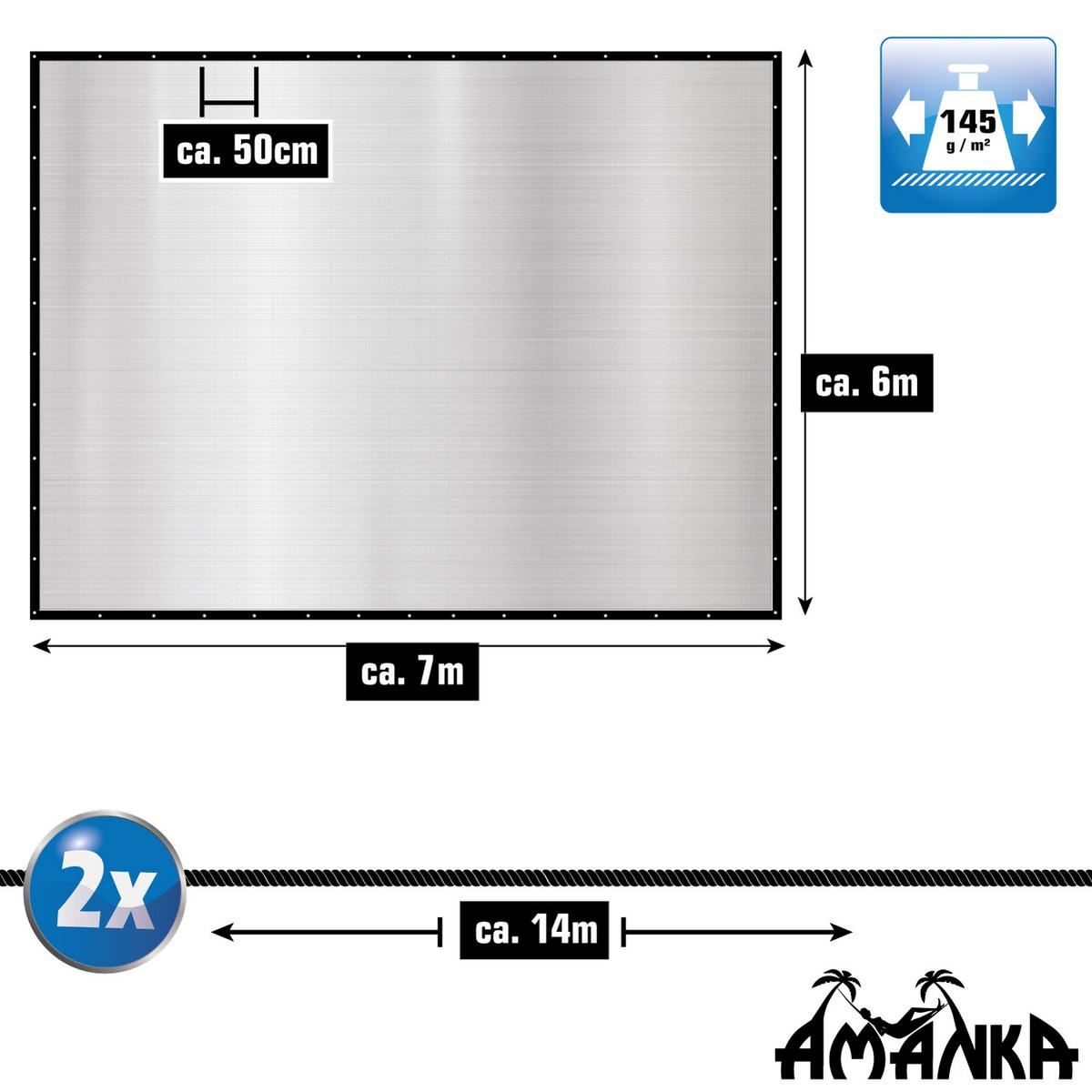 ALUMINIUM-SCHATTENNETZ 6/7 m, Silberfarben - Silberfarben, Metall (600/700cm) - Amanka