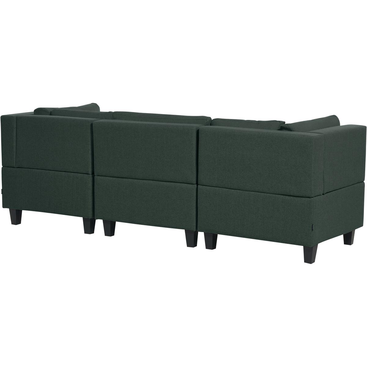 3-SITZER-SOFA Leinenoptik dunkelgrün mit Ottomane Unstad - Schwarz/Grün, Textil (228/72/76cm) - Beliani