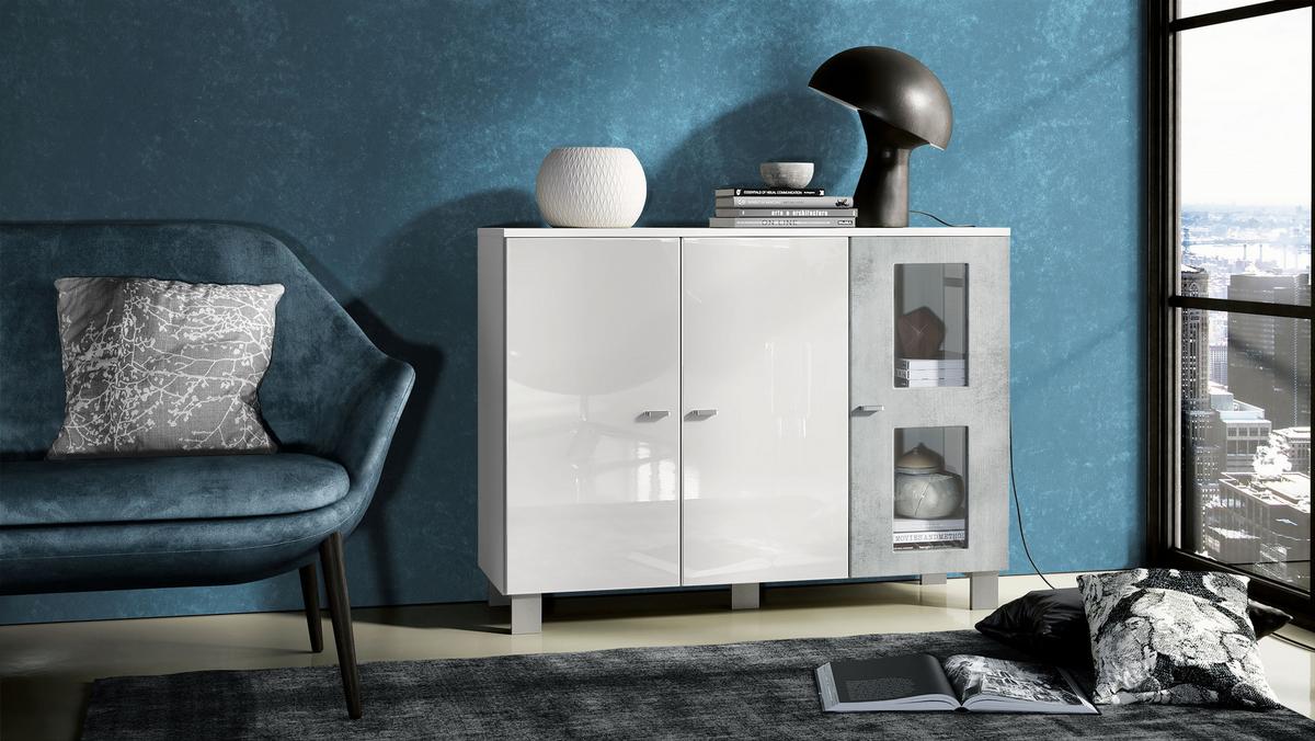 SIDEBOARD Denjo Tür in Beton Oxid Optik - Hellgrau, Holzwerkstoff (107/81/35cm) - Vladon