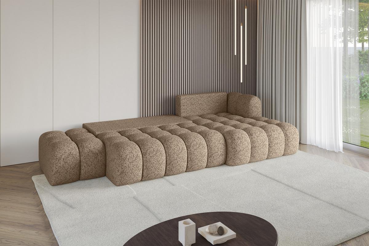 ECKSOFA mit Schlaffunktion Ottomane RECHTS OLEA-L2 321x164x75 Braun Tissu - Alteiche/Schwarz, Holzwerkstoff/Kunststoff (164/321cm) - ALTDECOR
