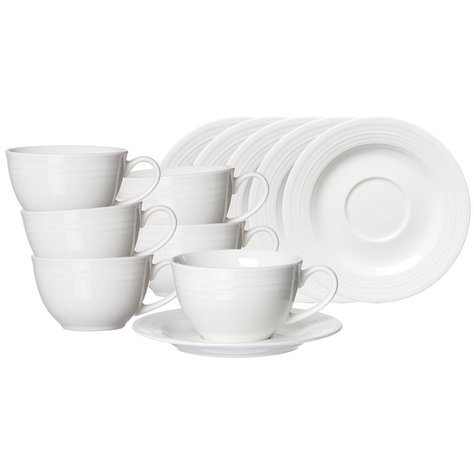 KAFFEETASSEN MIT UNTERTASSEN Levi Weiß 220 ml 6er Set - Weiß, Keramik (15.5/8/15.5cm) - Ritzenhoff Breker