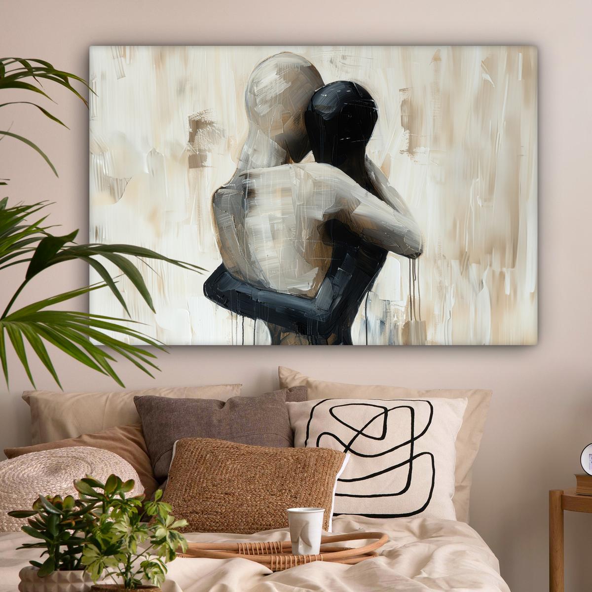 LEINWANDBILD Abstrakt - Liebe - Schwarz und weiß - Modern Groß 140x90 cm - Schwarz, Textil (140/90cm) - MuchoWow