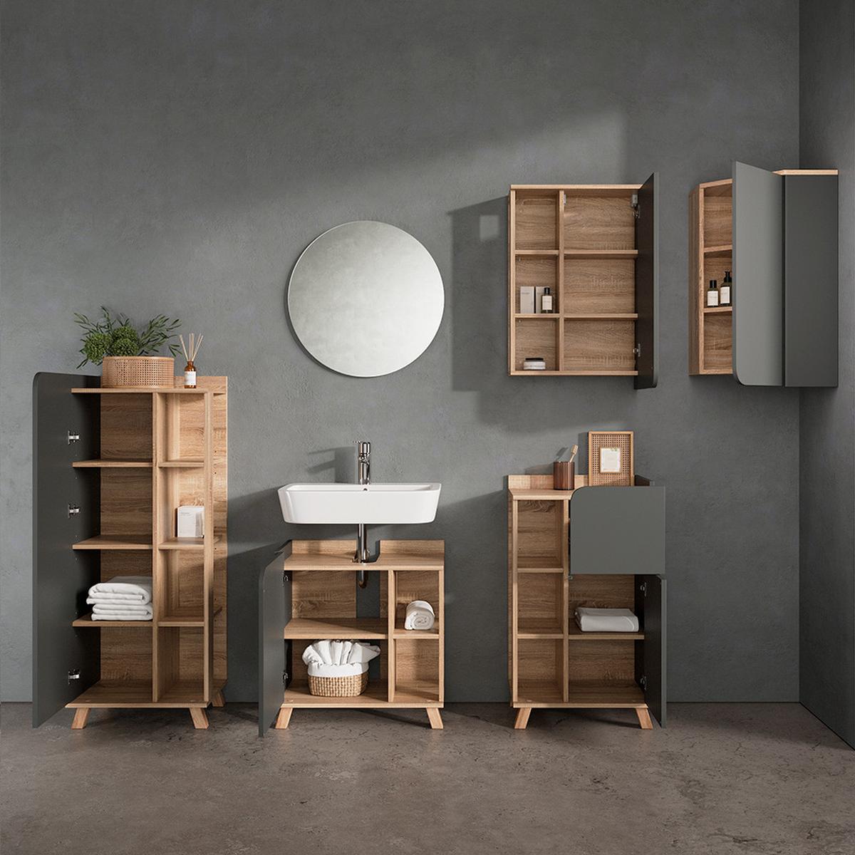 BADMÖBEL-SET Marano Anthrazit 6 Teile - Anthrazit, Holzwerkstoff (60/65/35cm) - Livinity®