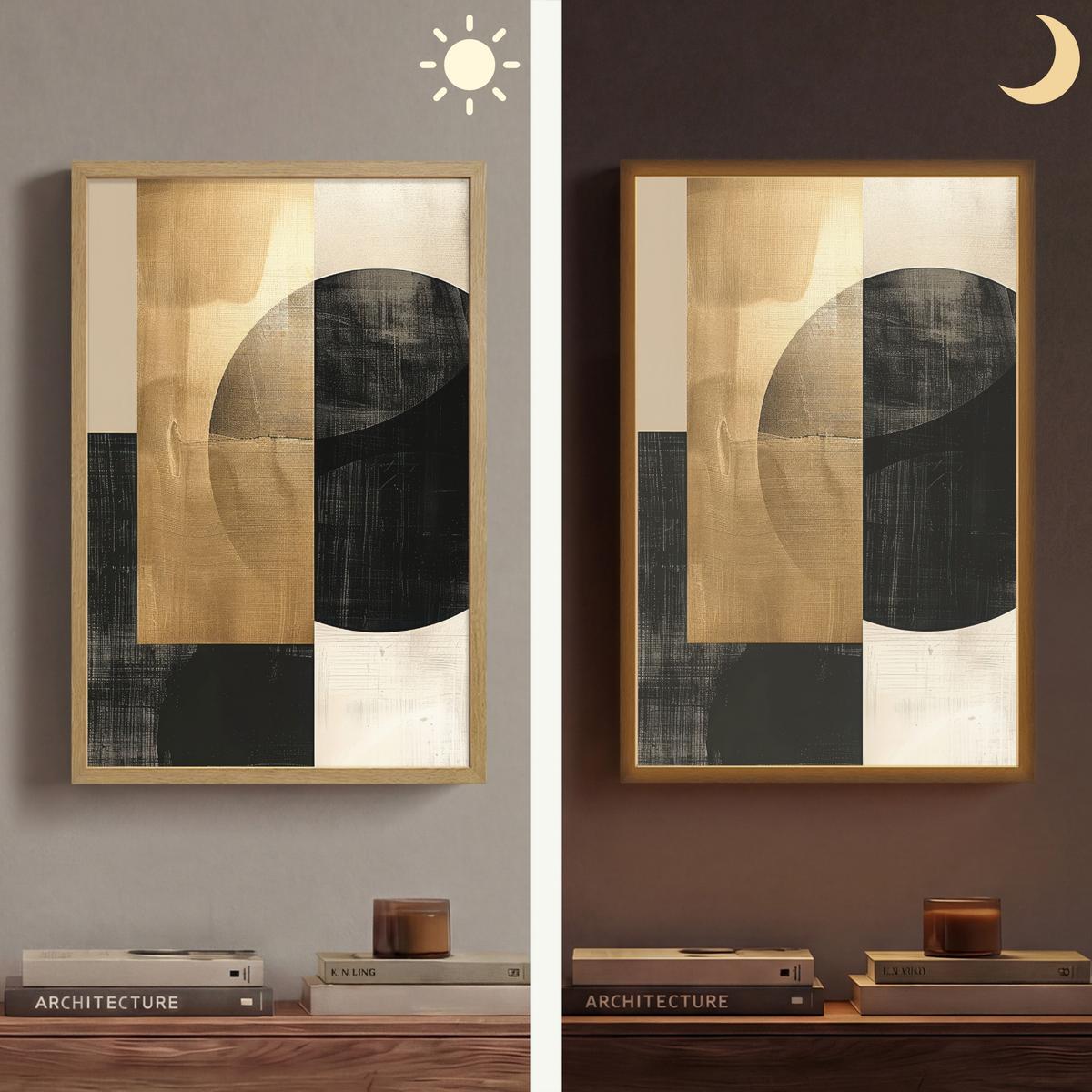 WANDLEUCHTE MIT AKKU Abstrakt - Modern - Schwarz - Gold 40x60 cm - Sandfarben, Holzwerkstoff (40/60/8cm) - OnlyWow