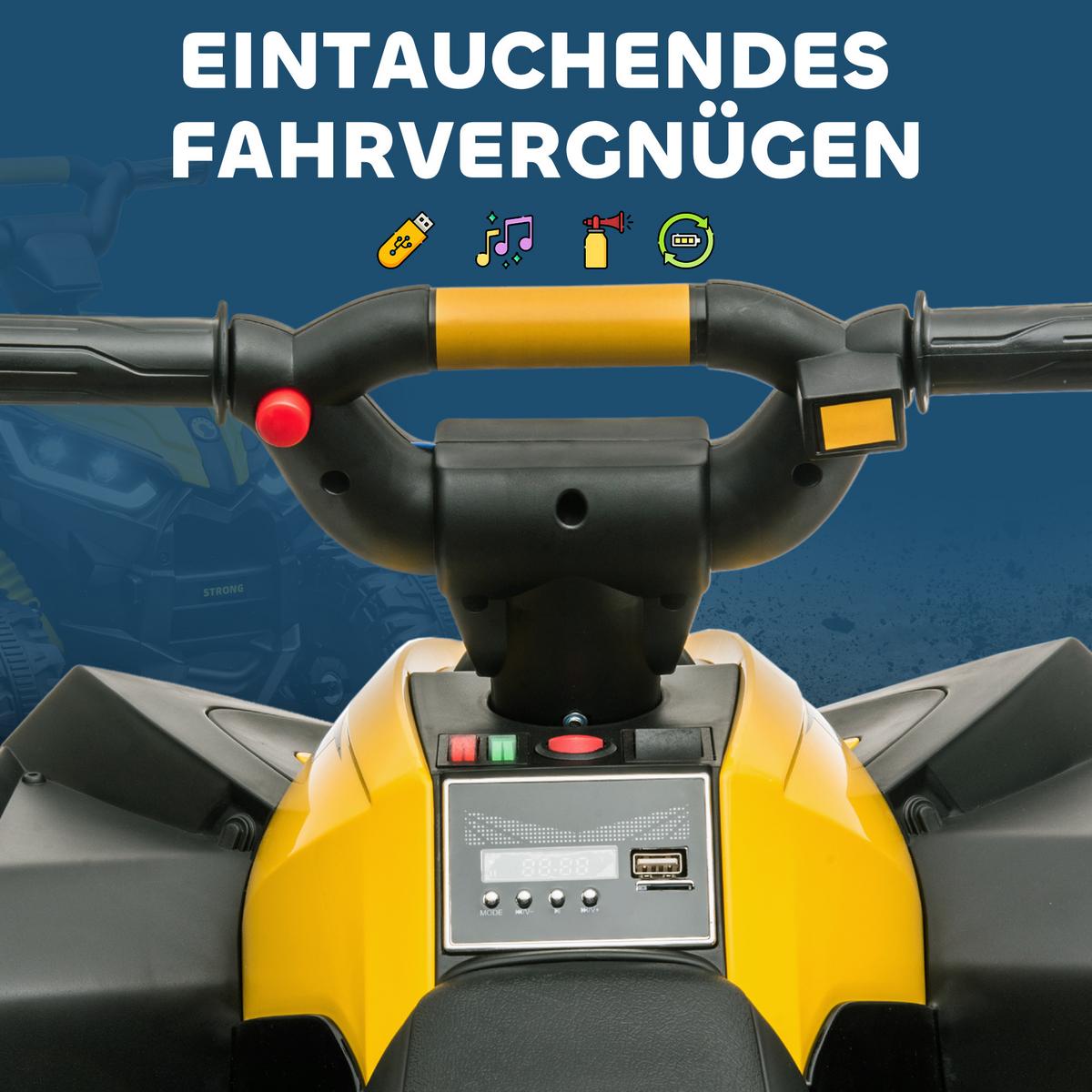 ELEKTRO Quad für Kinder, 12V Kinder Quad mit USB-Anschluss, Gelb - Gelb, Metall (83/53/55.5cm) - HOMCOM
