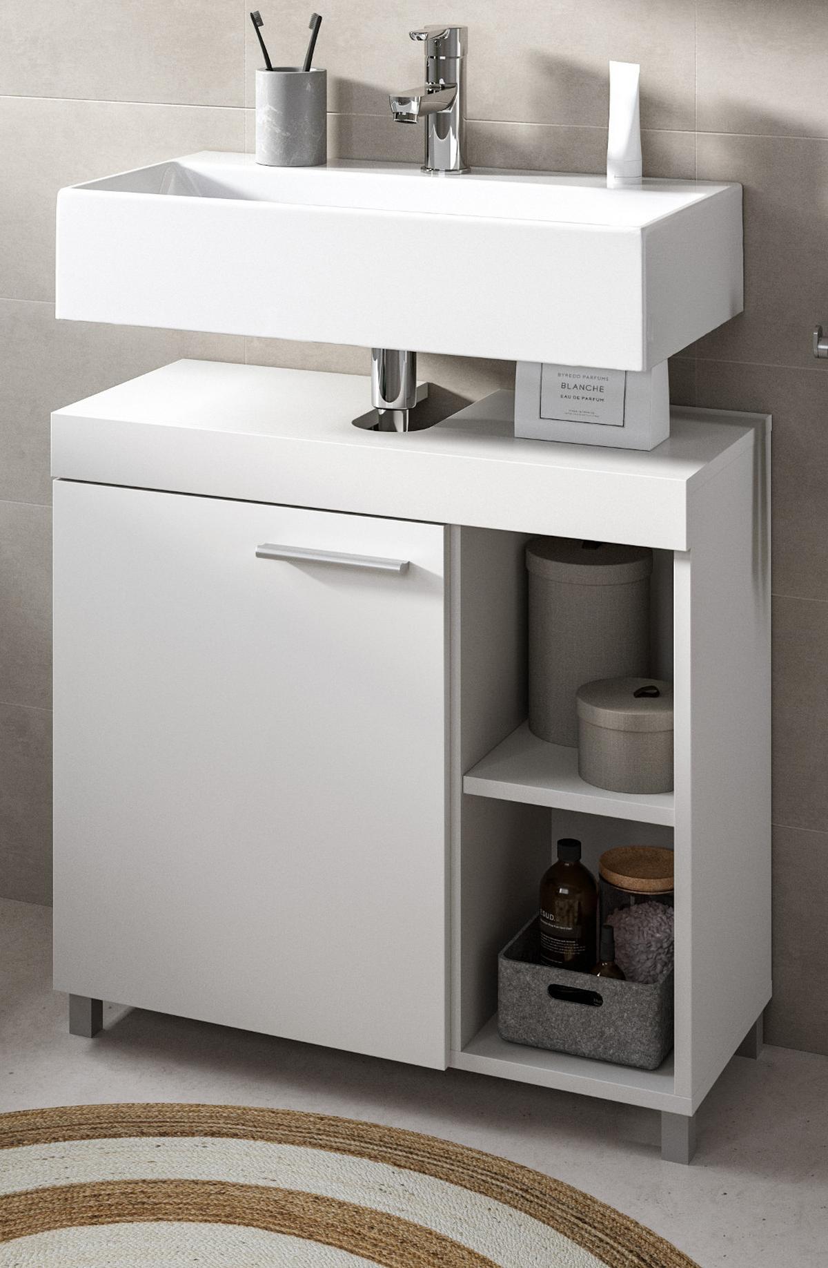 WASCHBECKENUNTERSCHRANK weiß 65 cm, Unterschrank 1-türig - Silberfarben/Weiß, Holzwerkstoff/Kunststoff (65/63/31cm) - Inn.Furn