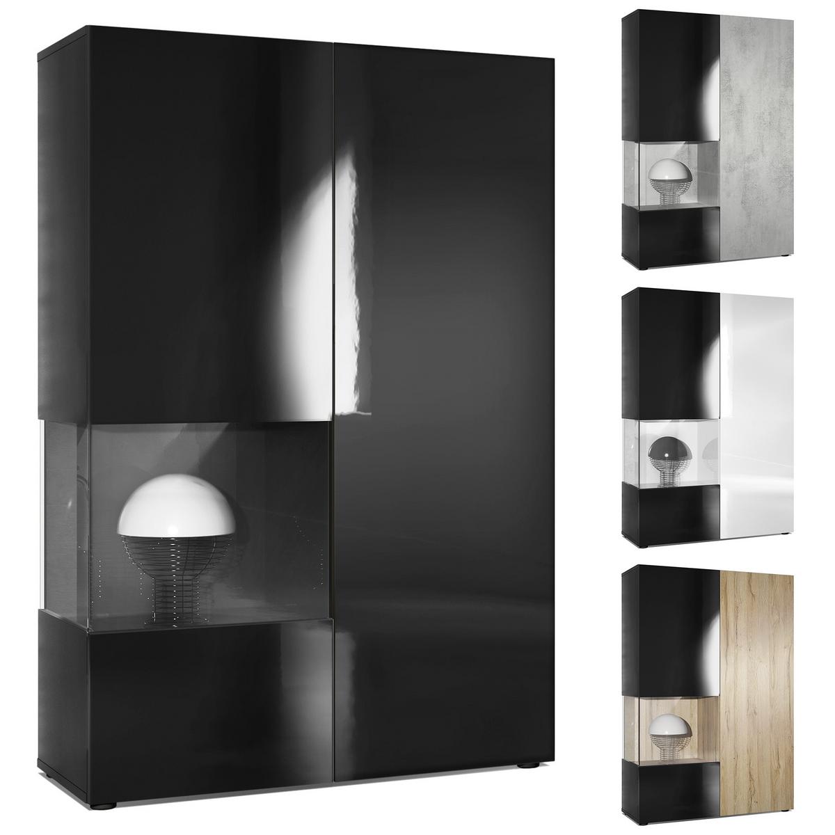 VITRINE Morena Tür und Einsatz in Eiche Nordic - Silbereichenfarben, Holzwerkstoff (91.5/136.5/37cm) - Vladon