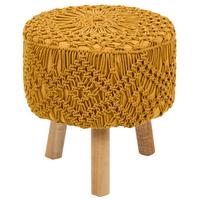 HOCKER Makramee Baumwolle Senfgelb Manzai - Gelb, Textil (40/44/40cm) - Beliani