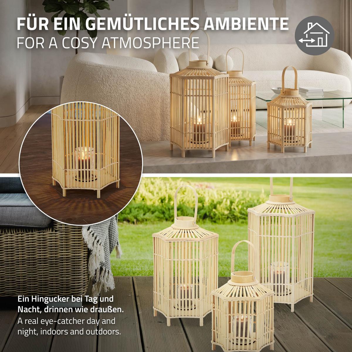BAMBUS LATERNE H: 75 cm Holzfarbe Boho Stil - Naturfarben, Holz (35/75/35cm) - ECD-Germany