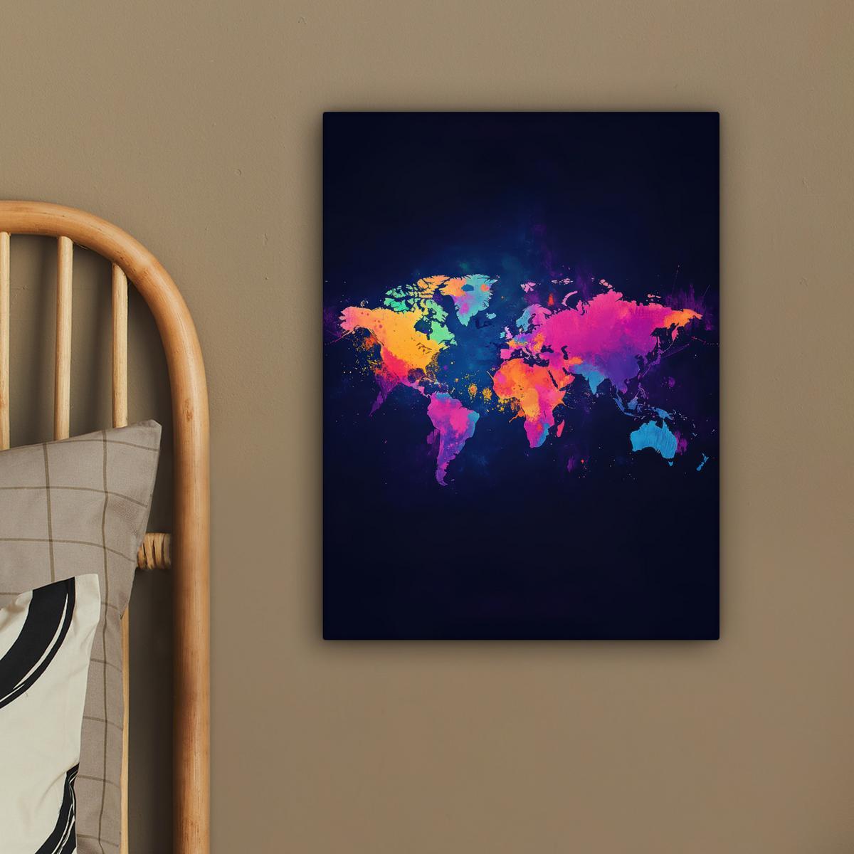 LEINWANDBILD Weltkarte - Bunt - Graffiti Room Decor 30x40 cm - Multicolor, Textil (30/40cm) - MuchoWow