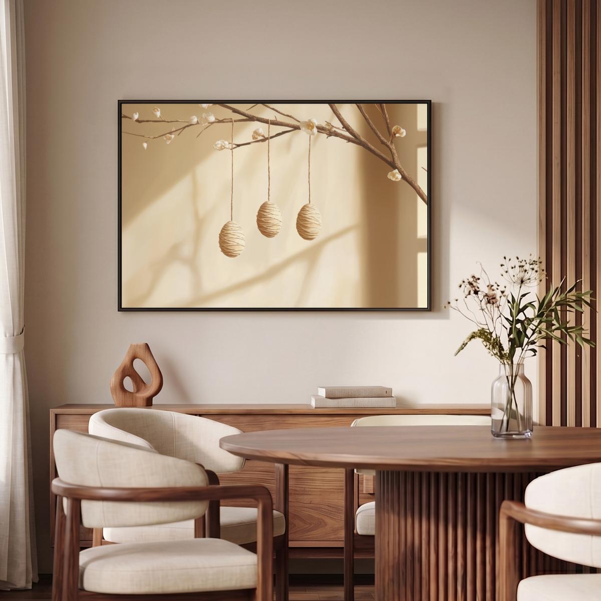 LEINWAND Bilder mit Rahmen - Beige - Osterkuchen - Eier - 90x60 - Beige, Textil (90/60cm) - MuchoWow