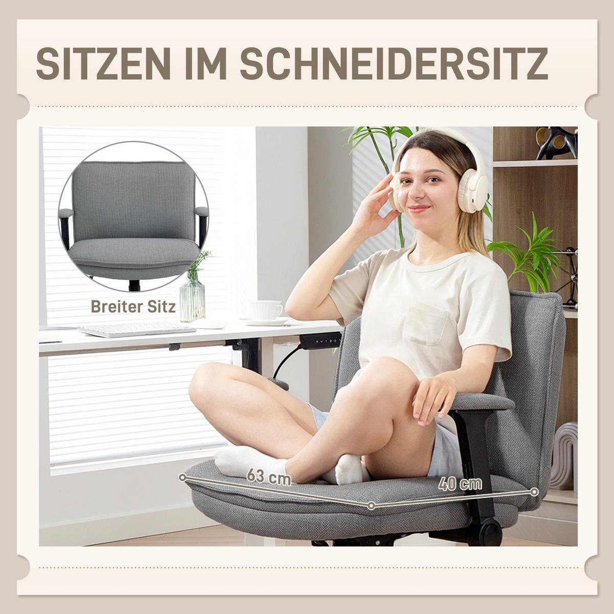 BÜROSTUHL Schreibtischstuhl mit hochklappbaren Armlehnen, breiter Sitzfläche - Schwarz/Grau, Textil (70/97/76cm) - HOMCOM
