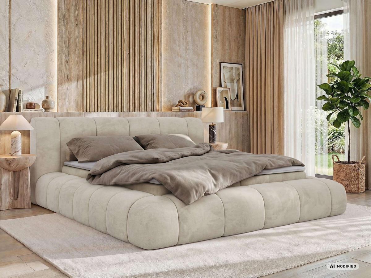 BOXBETT NUBEA 140/200 - Beige Velvet - Topper Visco - H4 - Beige/Schwarz, Kunststoff/Textil (140/200cm) - MKS