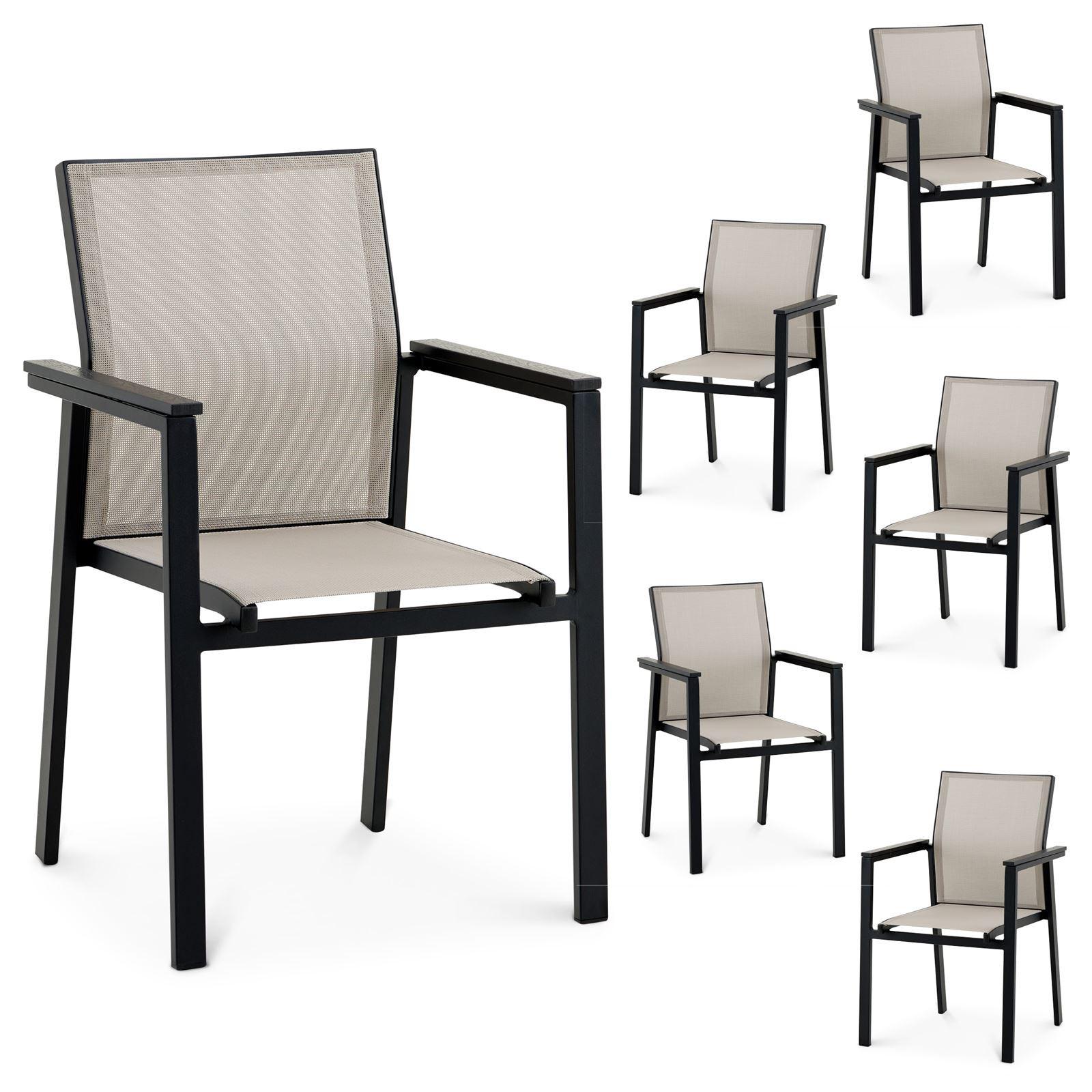 GARTENSTÜHLE WINDY 6er-Set grau - Schwarz, Textil (56/87/58cm) - IDIMEX