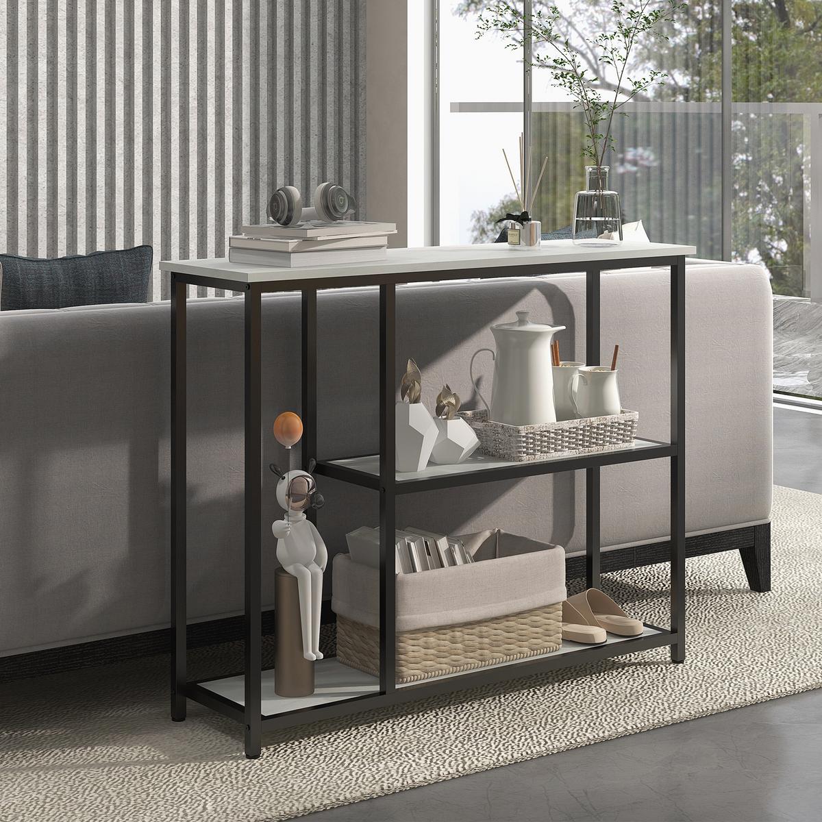 KONSOLENTISCH 2 Regale, 100L x 30B x 80H cm - Weiß, Metall (100/30/80cm) - HOMCOM
