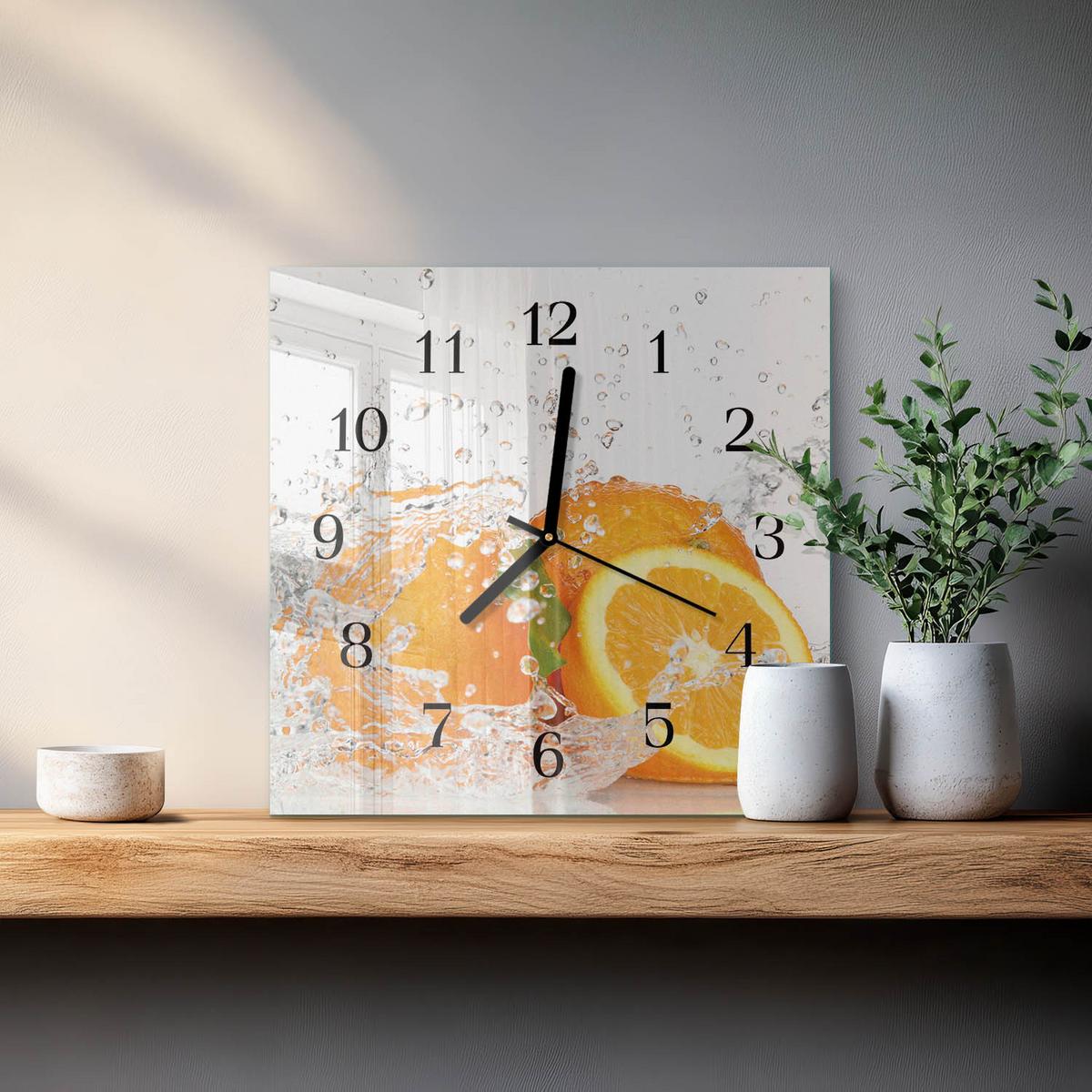WANDUHR aus Glas 30x30 cm - Orangen - Orange, Glas (30/30/0.4cm) - TULUP