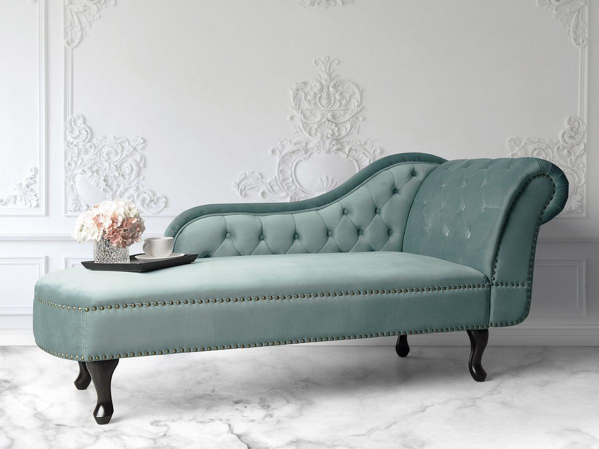 CHAISELONGUE Samtstoff mintgrün rechtsseitig Nimes - Dunkelbraun/Mintgrün, Textil (170/79/61cm) - Beliani