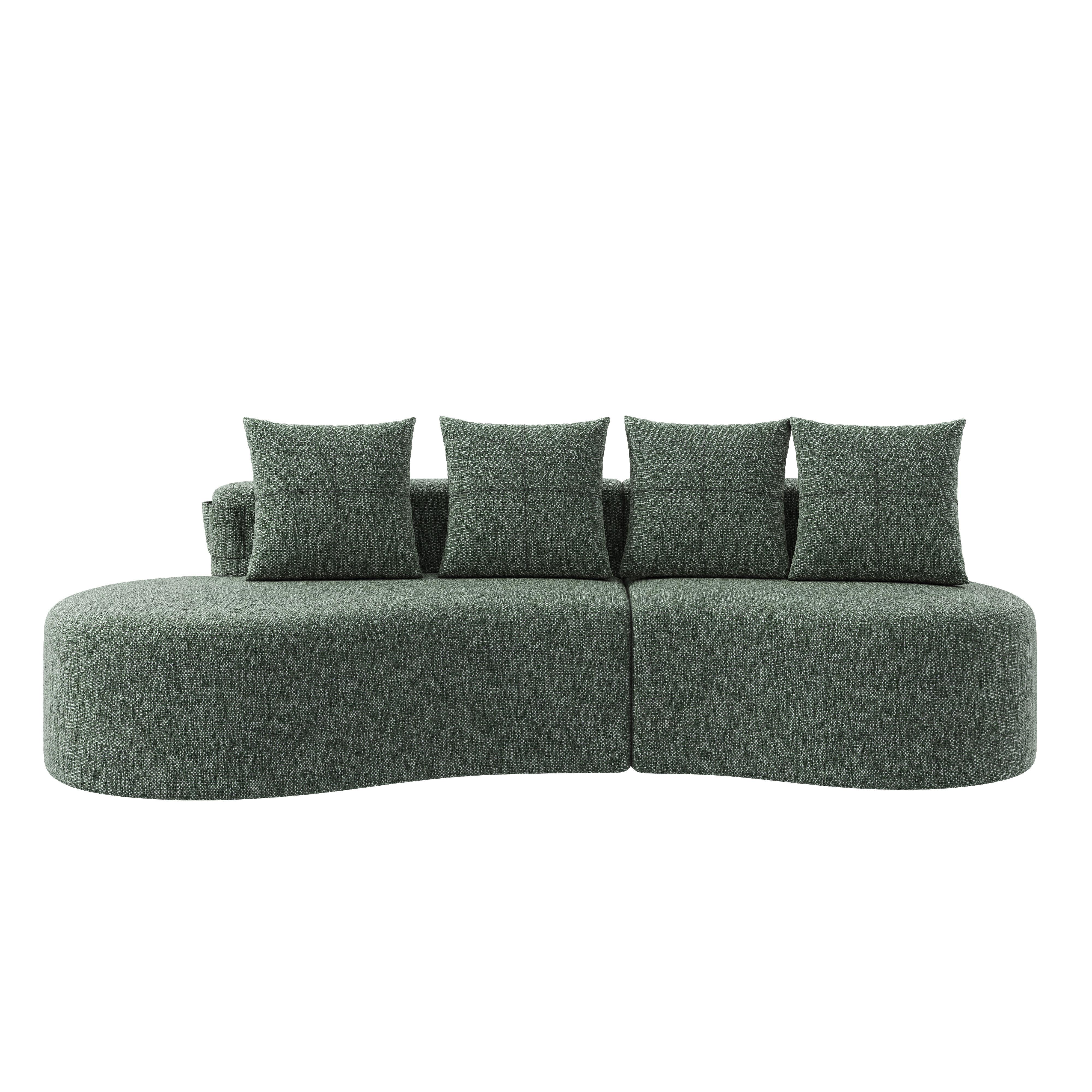 3-SITZER SOFA leinenstoff farbwahl mit getränkehalter & seitentaschen - Grün, Textil (240/63/109cm) - Urban Meuble
