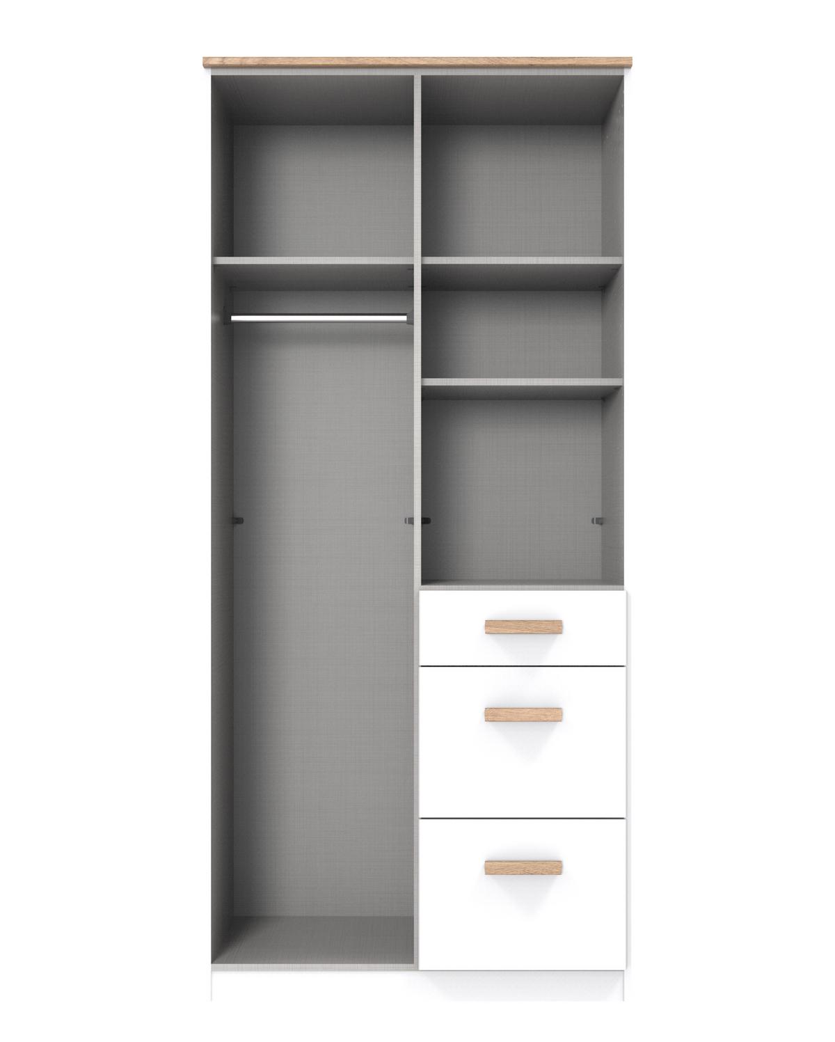 BABYZIMMER-SET 3-tlg.: Babybett & Wickelkommode & Kleiderschrank 2-türig B91/H199/T58 cm, Weiß mit Eiche & Hirnholz Dekor / 22812 - Eichefarben/Weiß, Holzwerkstoff (91/199/58cm) - luma-home