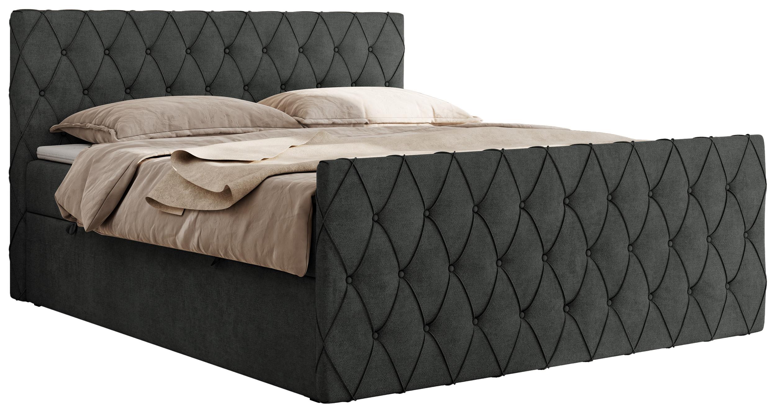 BOXBETT MIREN DUO 140/200 - Dunkelgrau Strukture - H3 - Dunkelgrau, Holz/Textil (140/200cm) - MKS