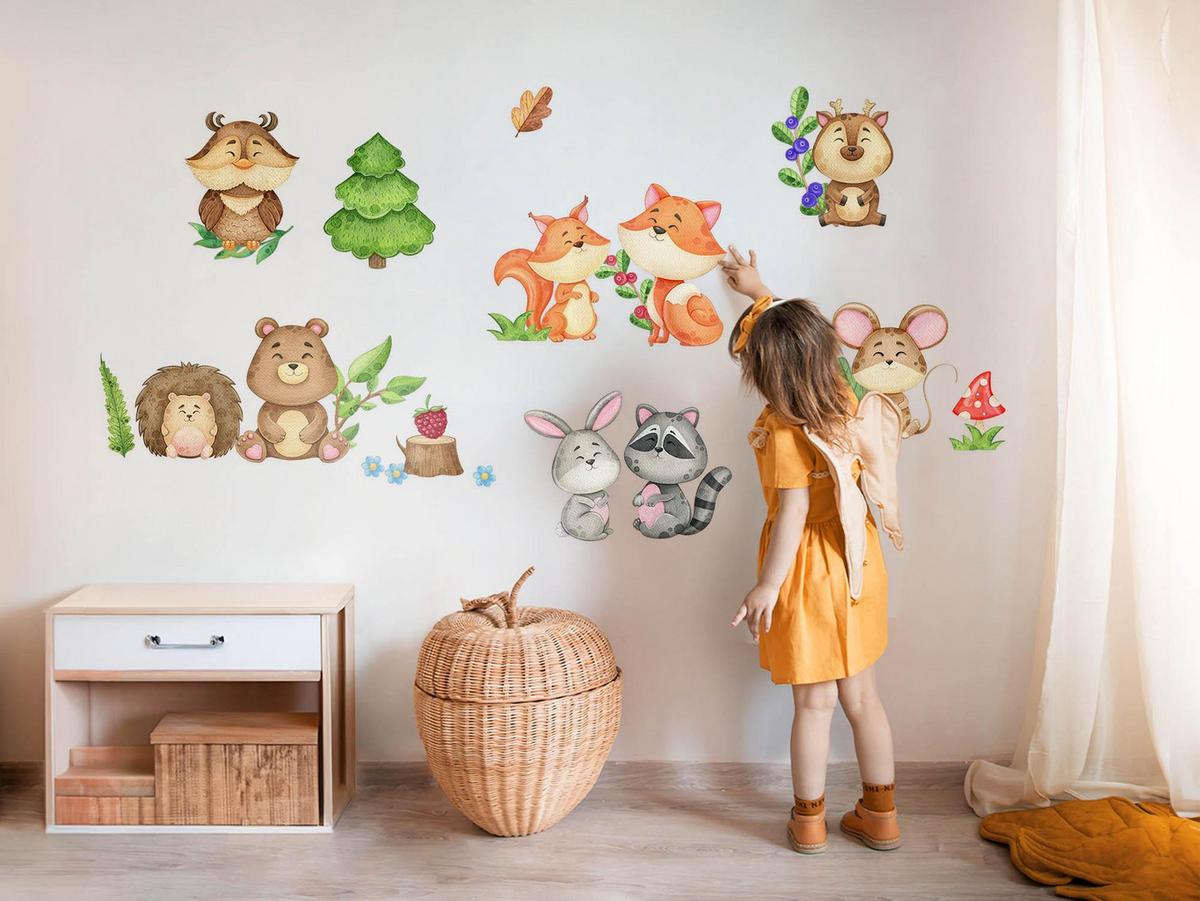 WANDAUFKLEBER 60x64cm - Niedliche Tiere - Multicolor, Kunststoff (60/64/0.1cm) - Wallfluent