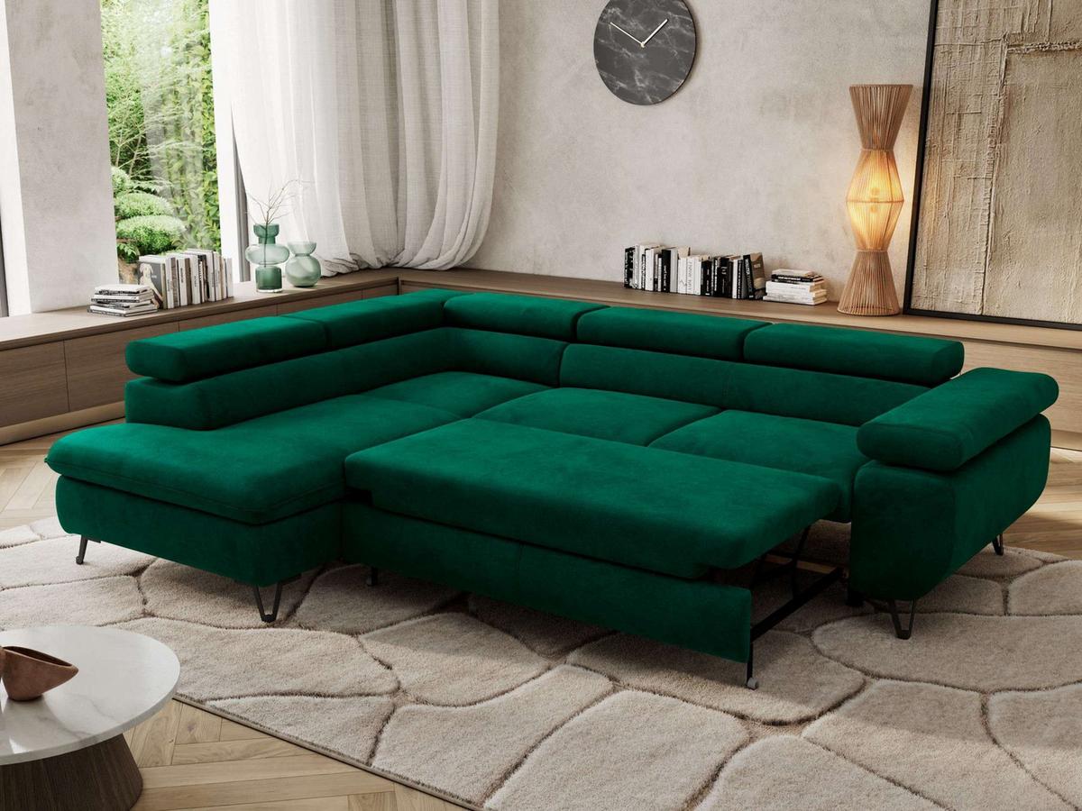 ECKSOFA PABLO L Dunkelgrün Velvet - Links Seite - Dunkelgrün/Schwarz, Textil/Metall (208/273cm) - MKS