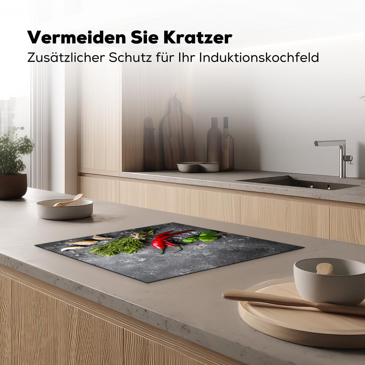 HERDABDECKPLATTE Pfeffer - Kräuter - Gewürze - Beton Ceranfeldabdeckung 59x52 cm - Rot, Kunststoff (59/52/0.2cm) - MuchoWow