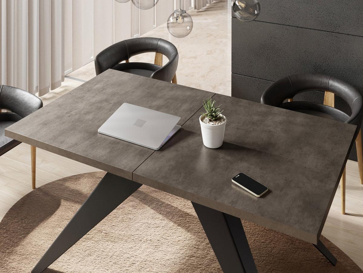 ESSTISCH Vance rechteckig ausziehbar, Dunkelgrauer Chicago Beton 140-240/80/76 cm - Dunkelgrau/Schwarz, Holzwerkstoff/Metall (80/240/76cm) - WFL GROUP