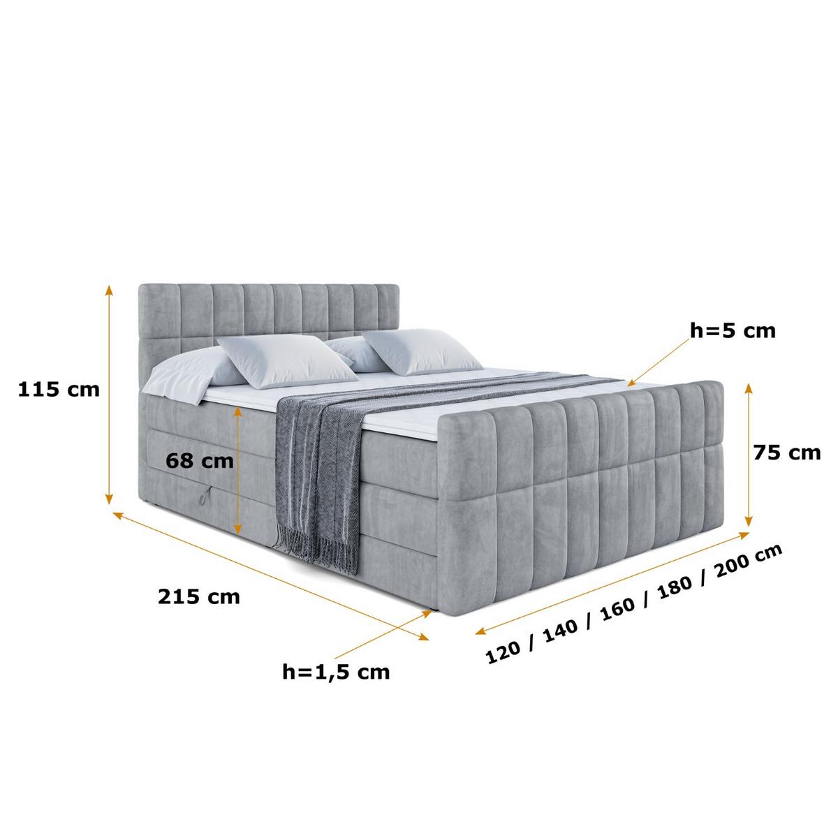 BOXSPRINGBETT MIAMI-Z KING - 180x200 - H3/H4 - Grau - Grau, Holzwerkstoff (180/200cm) - ALTDECOR