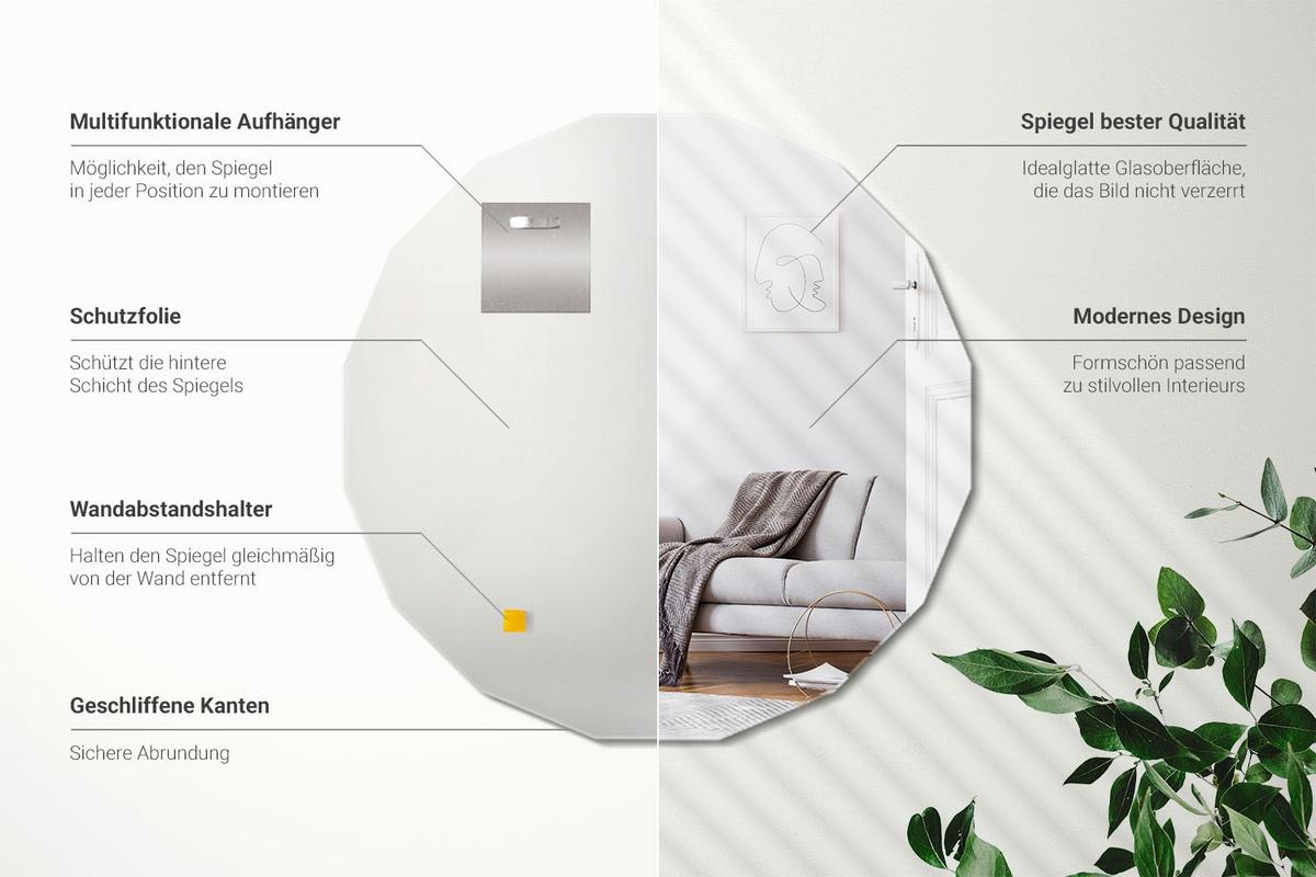 SPIEGEL 80x80 cm asymmetrisch - Transparent, Glas (80/80/0.4cm) - Wallfluent