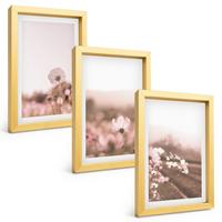 BILDER SET 3er Set - 20x30 cm Goldrahmen - Sommerlandschaften mit Wildblumenwiesen - Goldfarben, Kunststoff (20/30cm) - TULUP